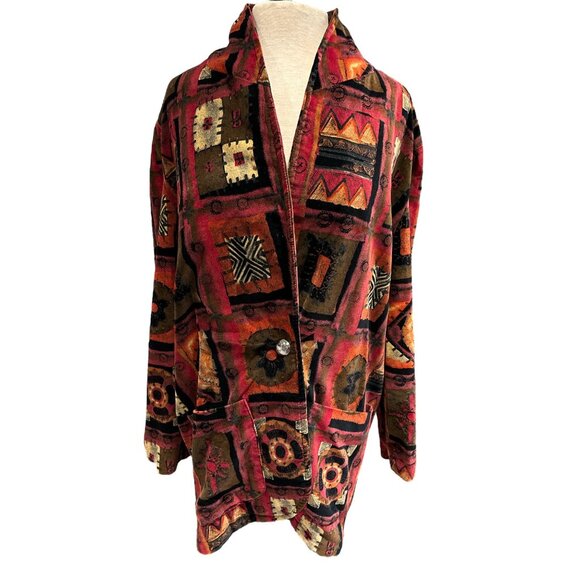 Vintage Styles De Santa Fe Women's Jacket Abstract Pattern Button Front Two Pock - Picture 1 of 7